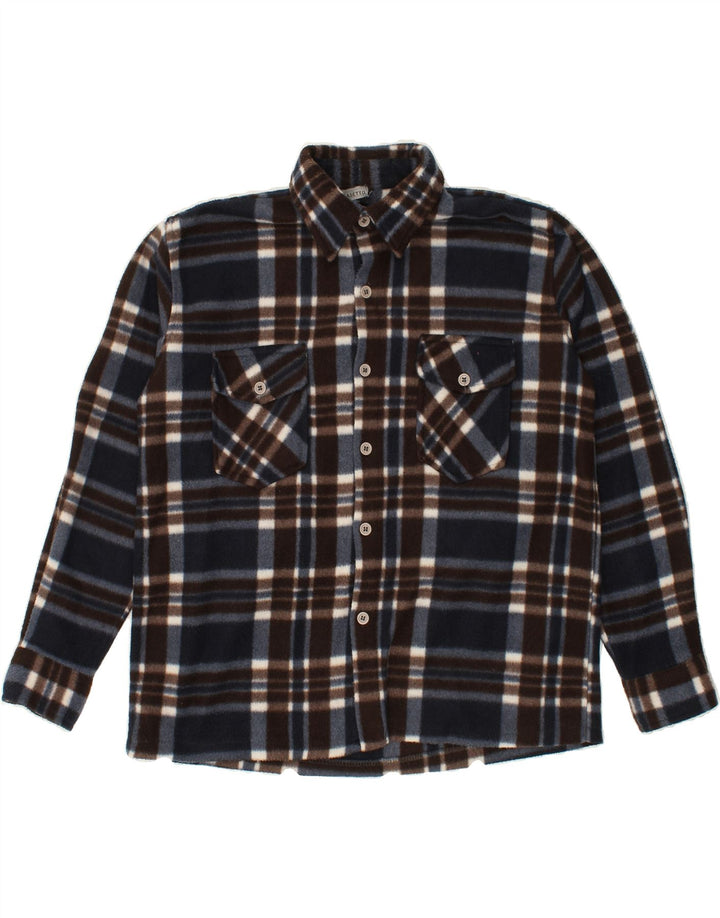 VINTAGE Mens Fleece Shirt XL Navy Blue Check Cotton Vintage Vintage and Second-Hand Vintage from Messina Hembry 