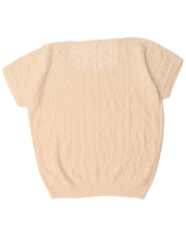 Maglione vintage da donna a maniche corte con scollo a barca UK 18 XL bianco sporco