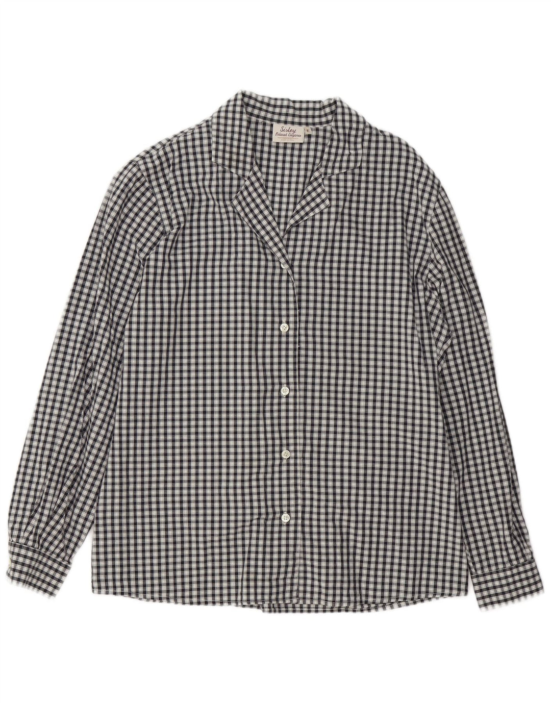 Camicetta camicia da notte da donna Sisley IT 44 cotone a quadretti blu navy medio