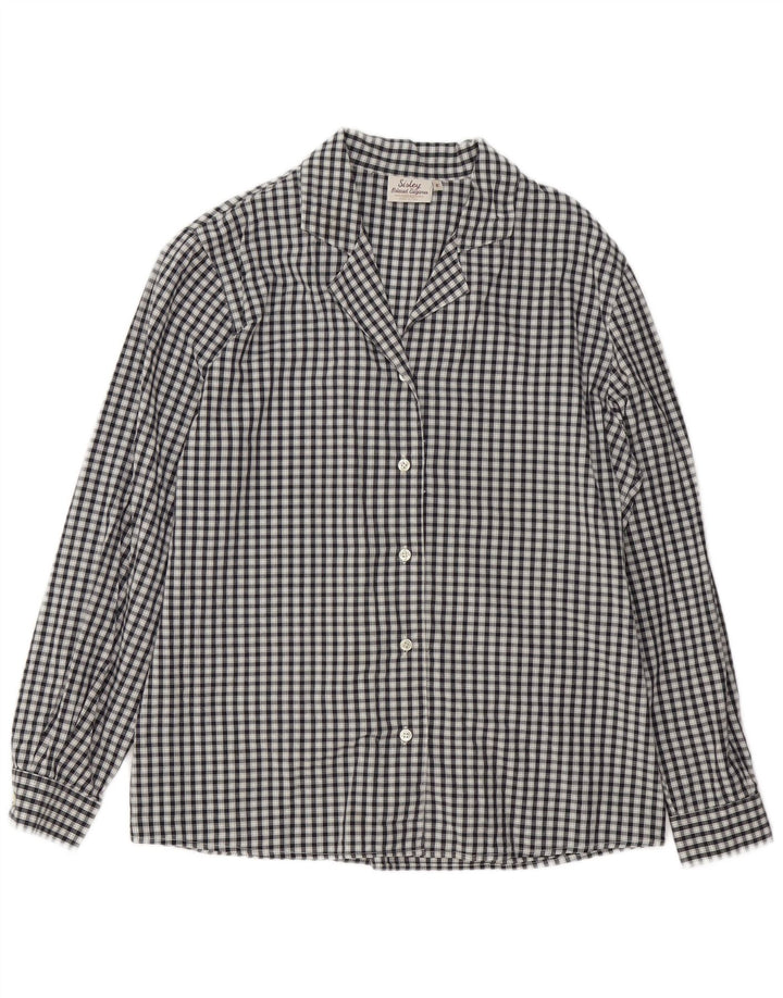 Camicetta camicia da notte da donna Sisley IT 44 cotone a quadretti blu navy medio
