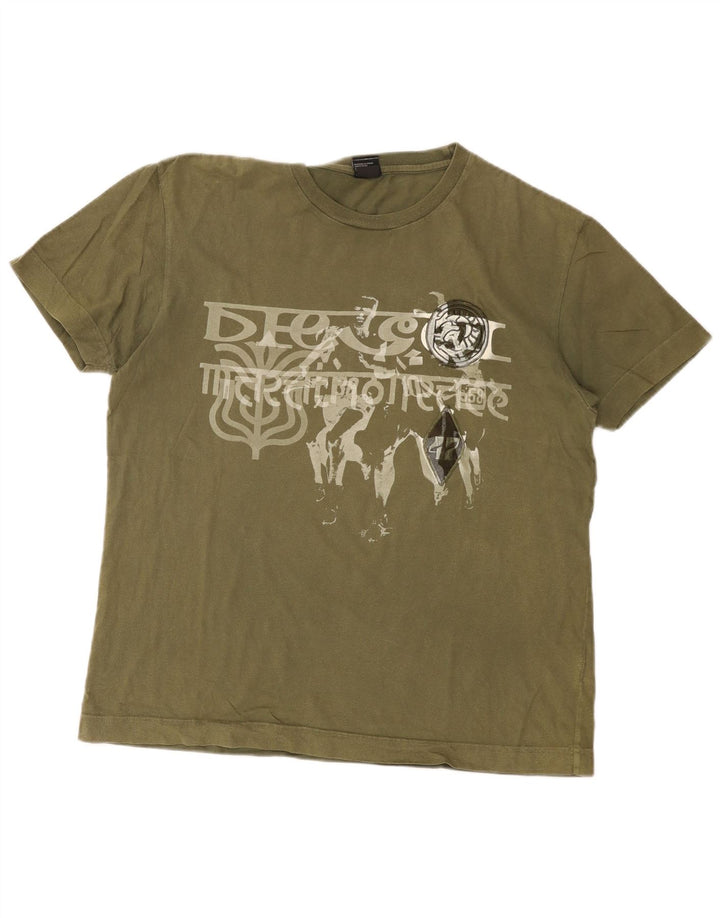 T-shirt grafica da uomo Diesel Top XL in cotone kaki