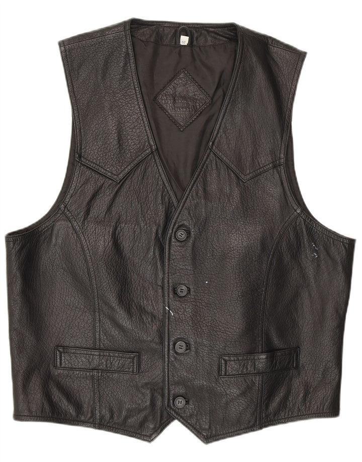 Gilet in pelle vintage da uomo IT 52 grande nero