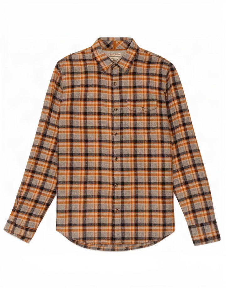 Fat Face Camicia da uomo in flanella dalla vestibilità regolare, piccolo cotone a quadri grigi