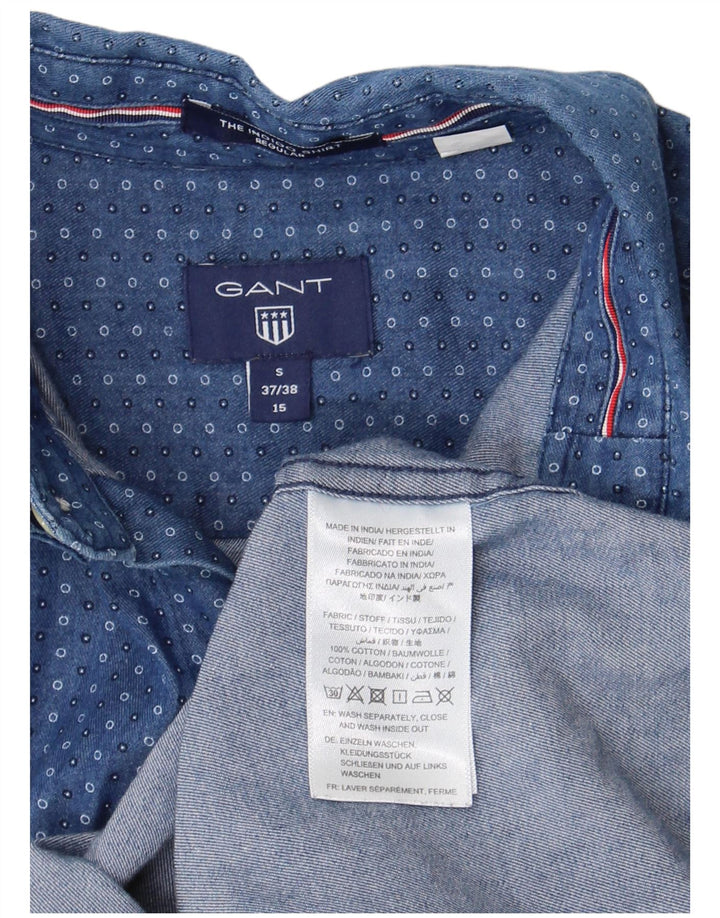 Gant Camicia in denim da uomo vestibilità regolare taglia 37/38 15 Cotone maculato blu medio