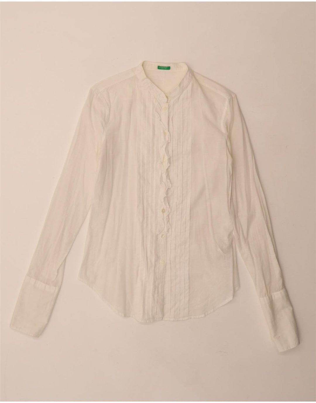 Camicia formale da donna Benetton con volant sul davanti UK 10 piccola in cotone bianco