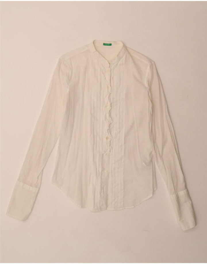 Camicia formale da donna Benetton con volant sul davanti UK 10 piccola in cotone bianco