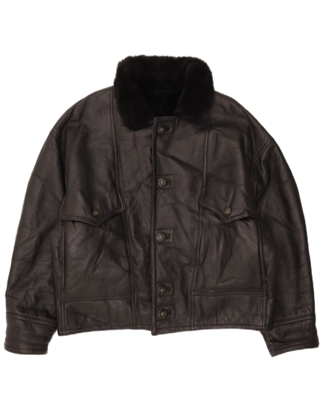 Giubbotto shearling vintage da uomo IT 52 XL in pelle nera