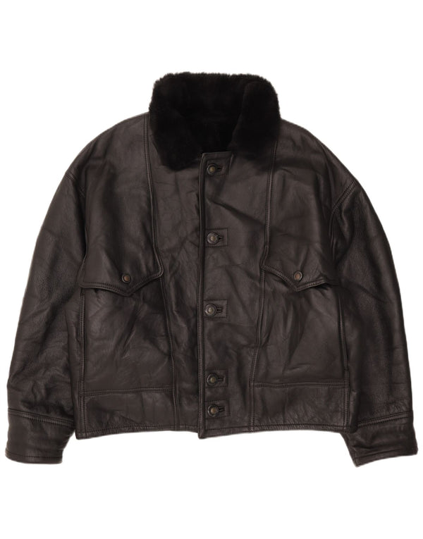 Giubbotto shearling vintage da uomo IT 52 XL in pelle nera