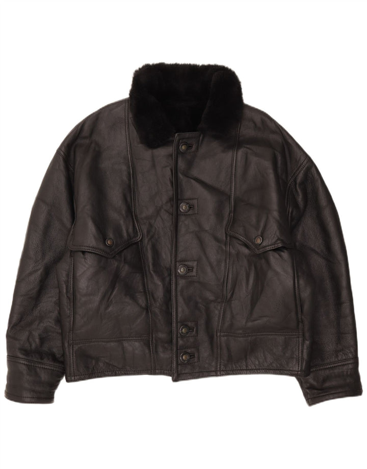Giubbotto shearling vintage da uomo IT 52 XL in pelle nera