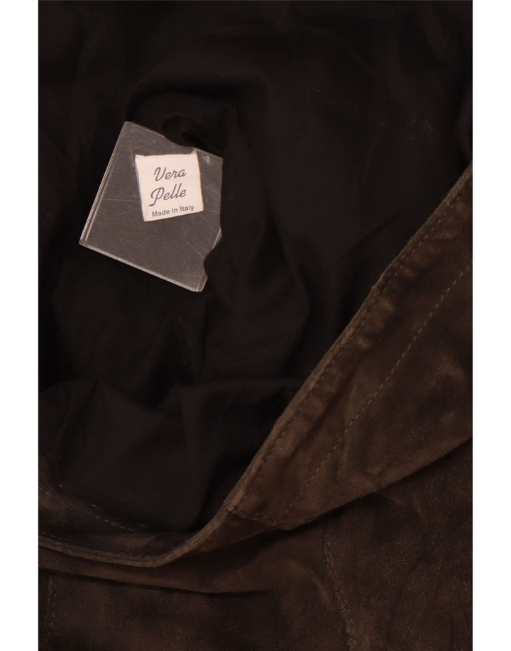 Giacca vintage in pelle scamosciata da donna UK 12 in pelle marrone medio