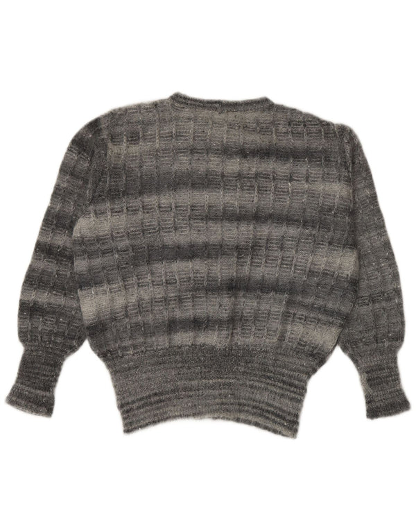 Maglione vintage da donna con scollo a barca UK 14 a righe grandi grigie