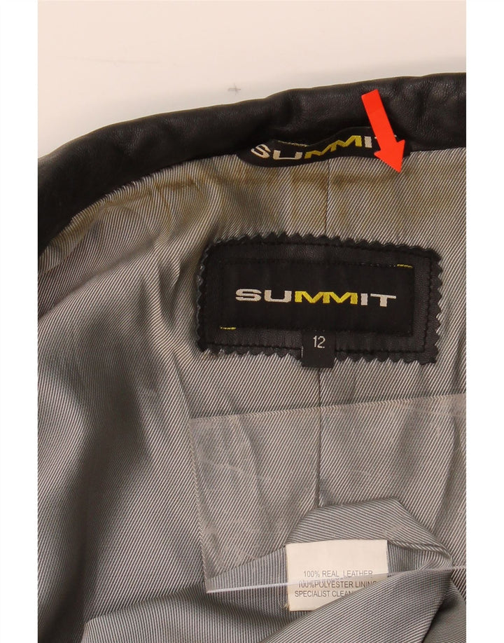 SUMMIT Womens 3 Button Leather Blazer Jacket UK 12 Medium  Black Leather Vintage Summit and Second-Hand Summit from Messina Hembry 
