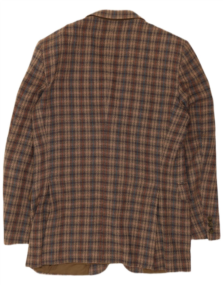 Jaeger Giacca blazer da uomo a 2 bottoni UK 38 Lana vergine a quadri marrone medio