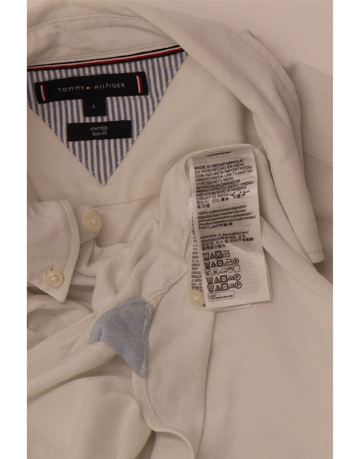 TOMMY HILFIGER Mens Slim Fit Shirt Large Off White Cotton