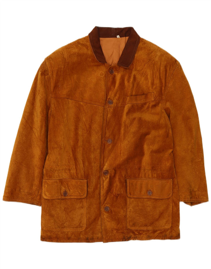 Soprabito vintage da uomo in pelle scamosciata UK 42 XL in pelle marrone