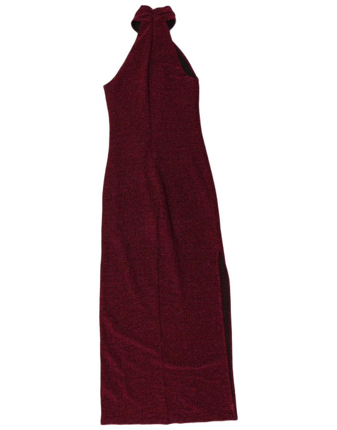 Abito maxi da donna vintage con scollo all'americana UK 8 Piccolo poliestere screziato marrone