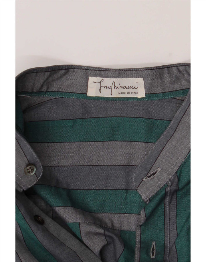 Camicia vintage da uomo a maniche corte a righe verde medio