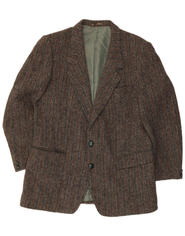 Giacca blazer a 2 bottoni da uomo Harris Tweed UK 36 piccola lana a spina di pesce grigia