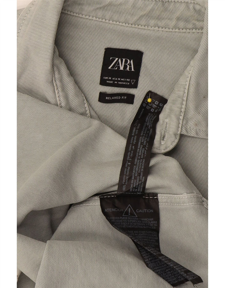 Camicia in denim da uomo Zara dalla vestibilità comoda, in cotone grigio medio