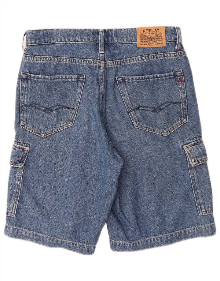 REPLAY Pantaloncini di jeans cargo da ragazzo 11-12 anni W26 cotone blu
