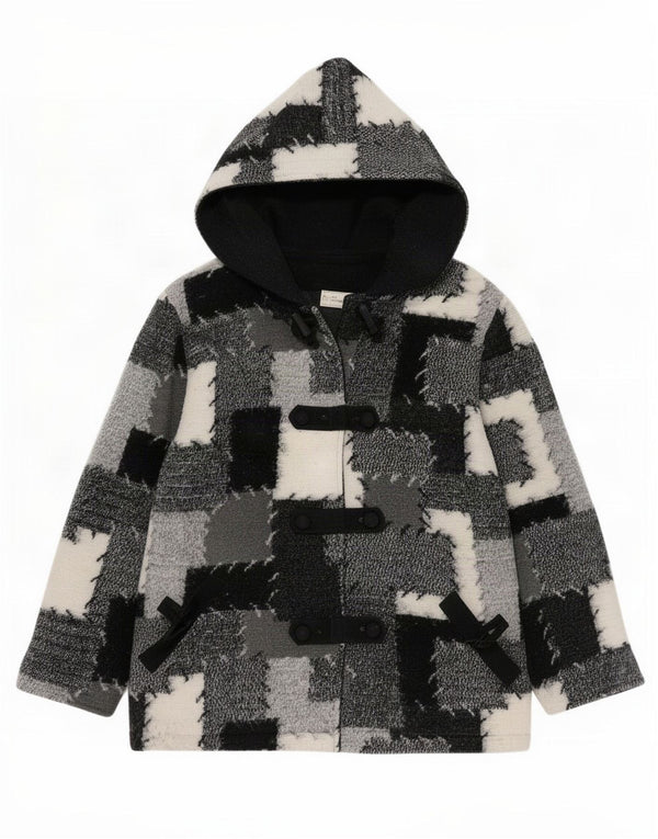 Giacca a vento con cappuccio da donna vintage UK 14 Patchwork grigio medio