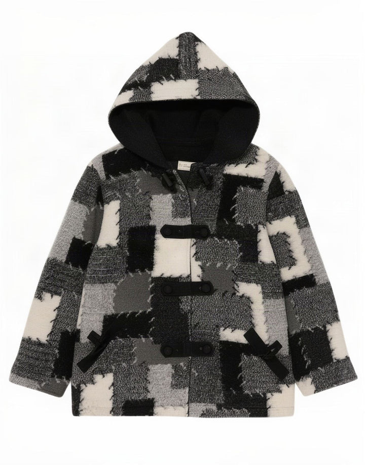 Giacca a vento con cappuccio da donna vintage UK 14 Patchwork grigio medio