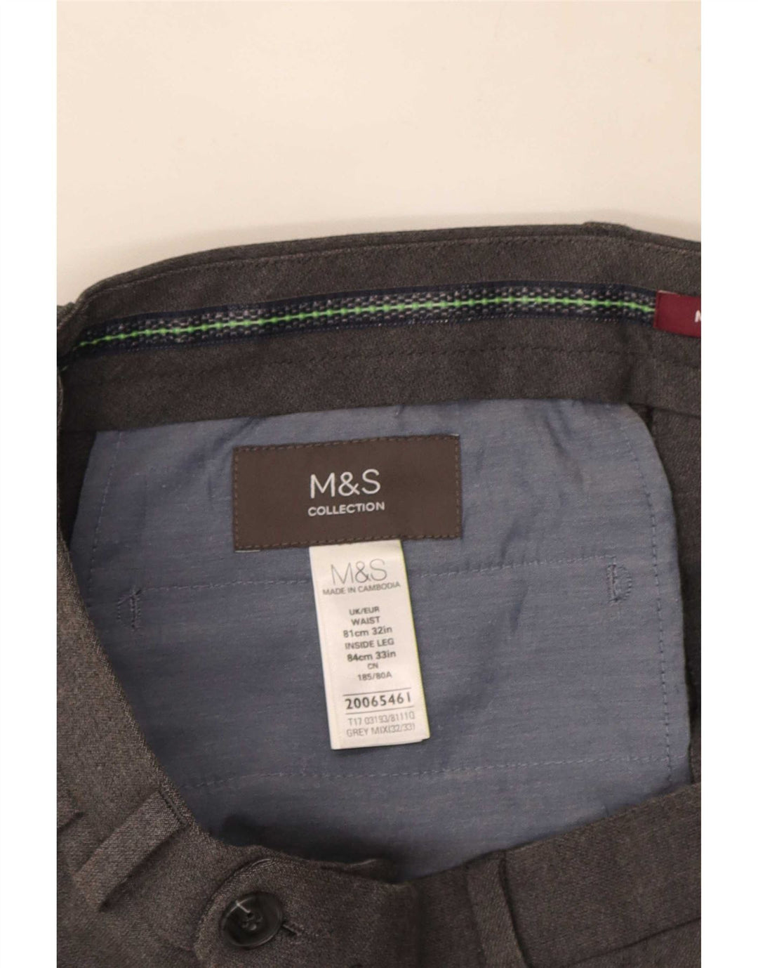 Pantaloni da abito slim da uomo Marks & Spencer W32 L33 poliestere grigio