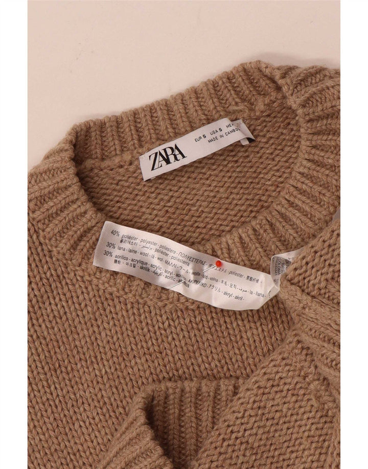 Maglione maglione girocollo oversize da donna Zara UK 10 piccolo poliestere marrone