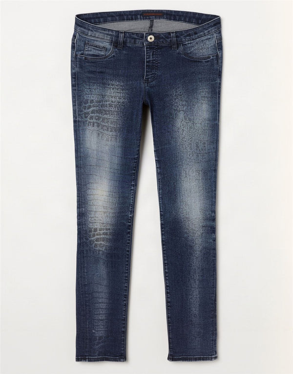 Trussardi Womens Skinny Jeans W34 L31 Navy Blue Animal Print