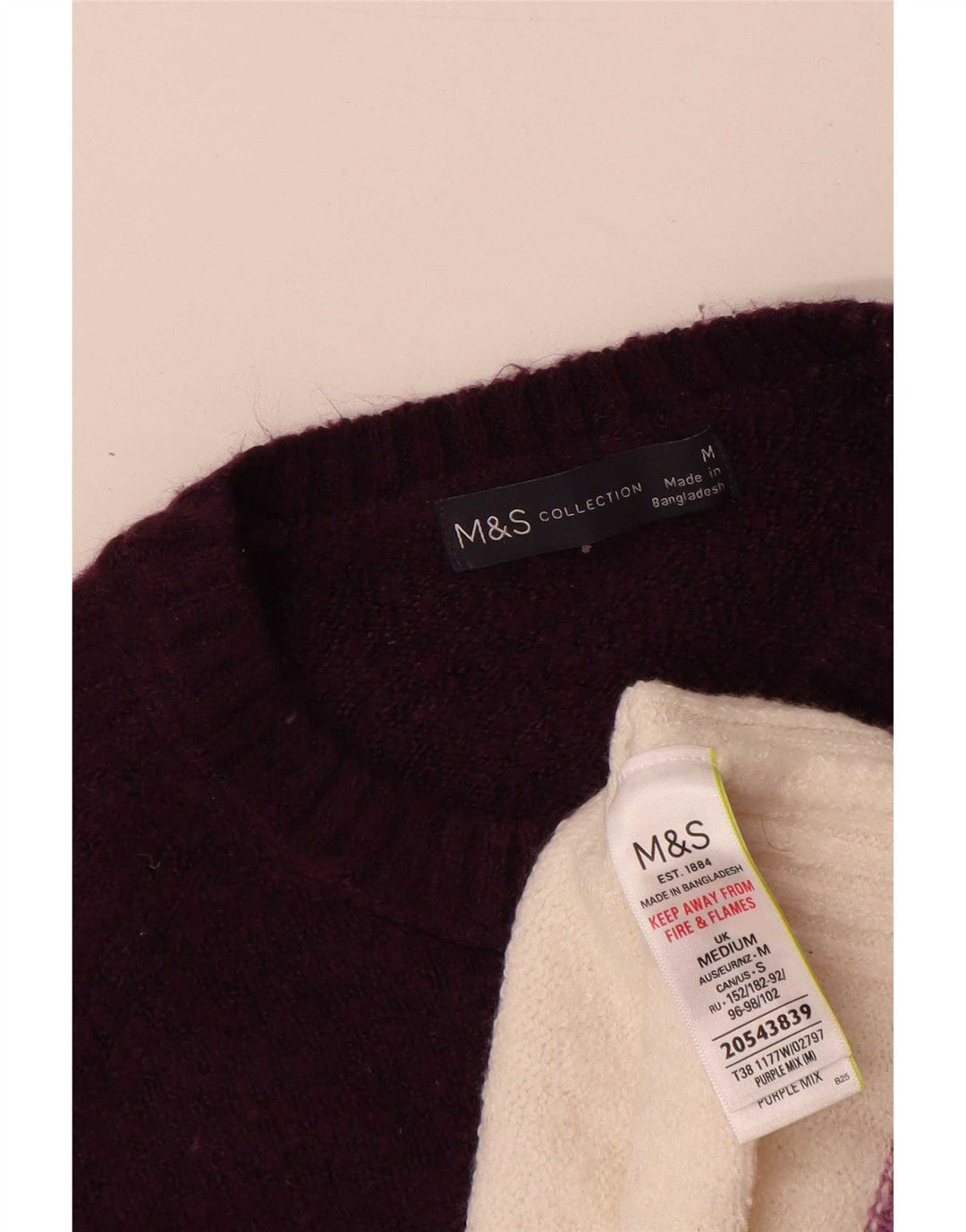 Maglione maglione girocollo da donna Marks & Spencer UK 14 a righe viola medio