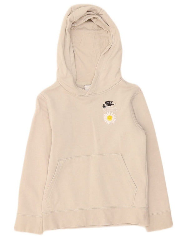 Felpa con cappuccio grafica Nike per ragazze 8-9 anni, piccola, in cotone floreale beige