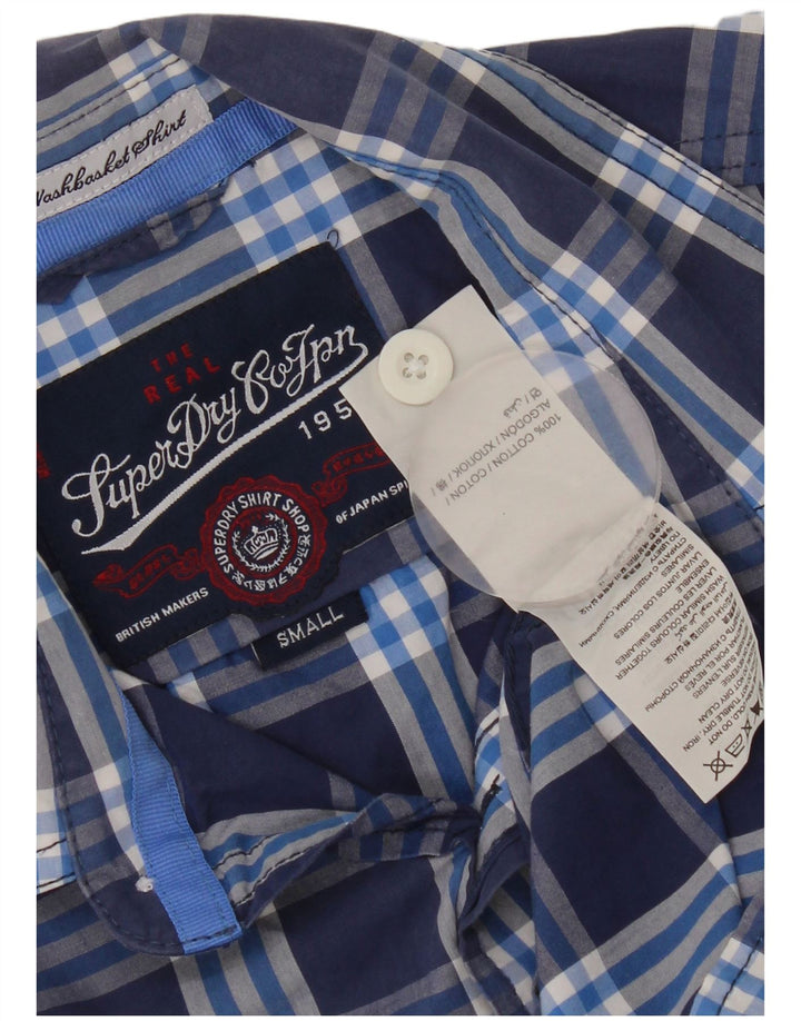 Camicia a maniche corte da uomo SUPERDRY piccola in cotone a quadri blu navy