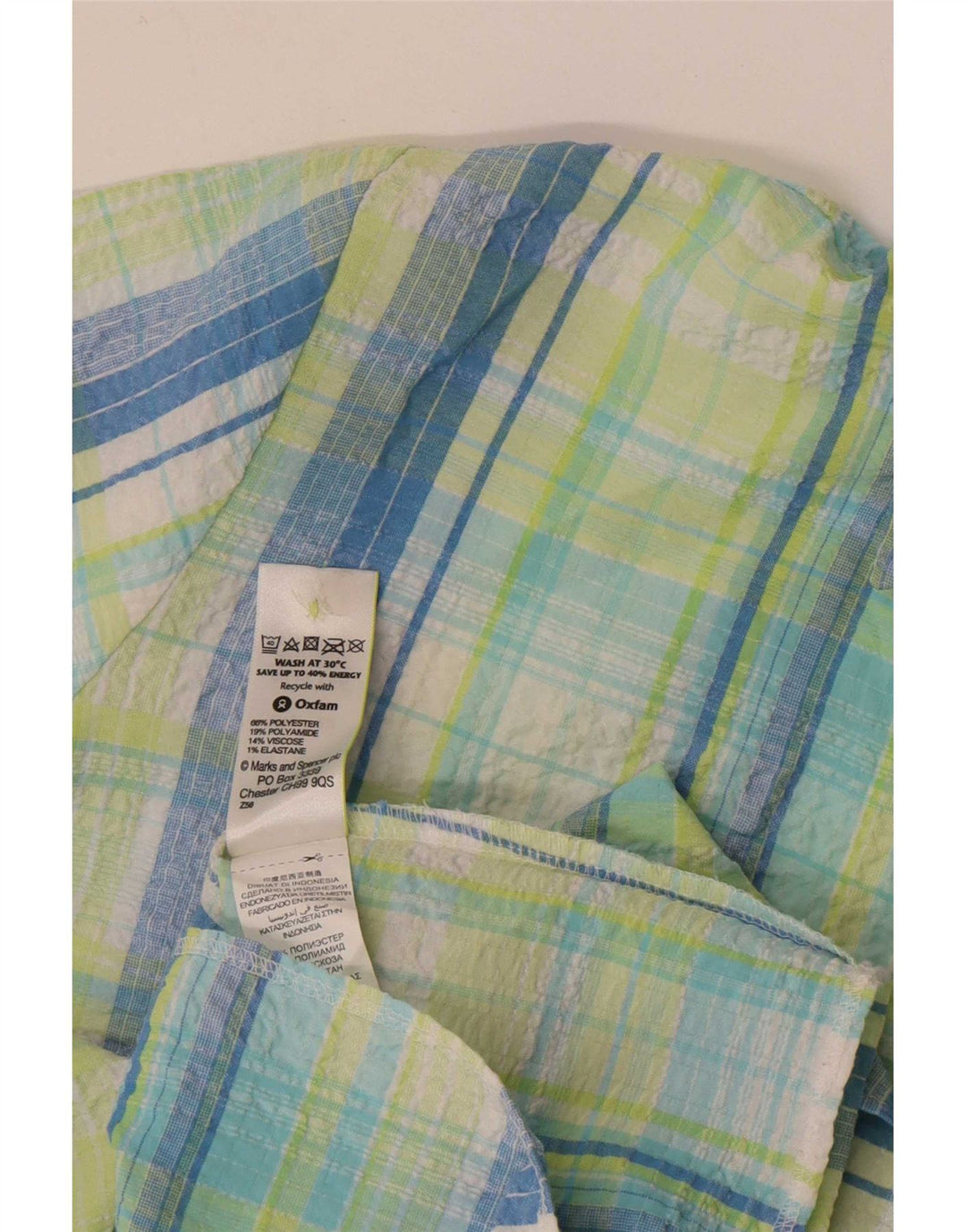 Camicia a maniche corte da donna Marks & Spencer UK 22 3XL Poliestere a quadri verdi