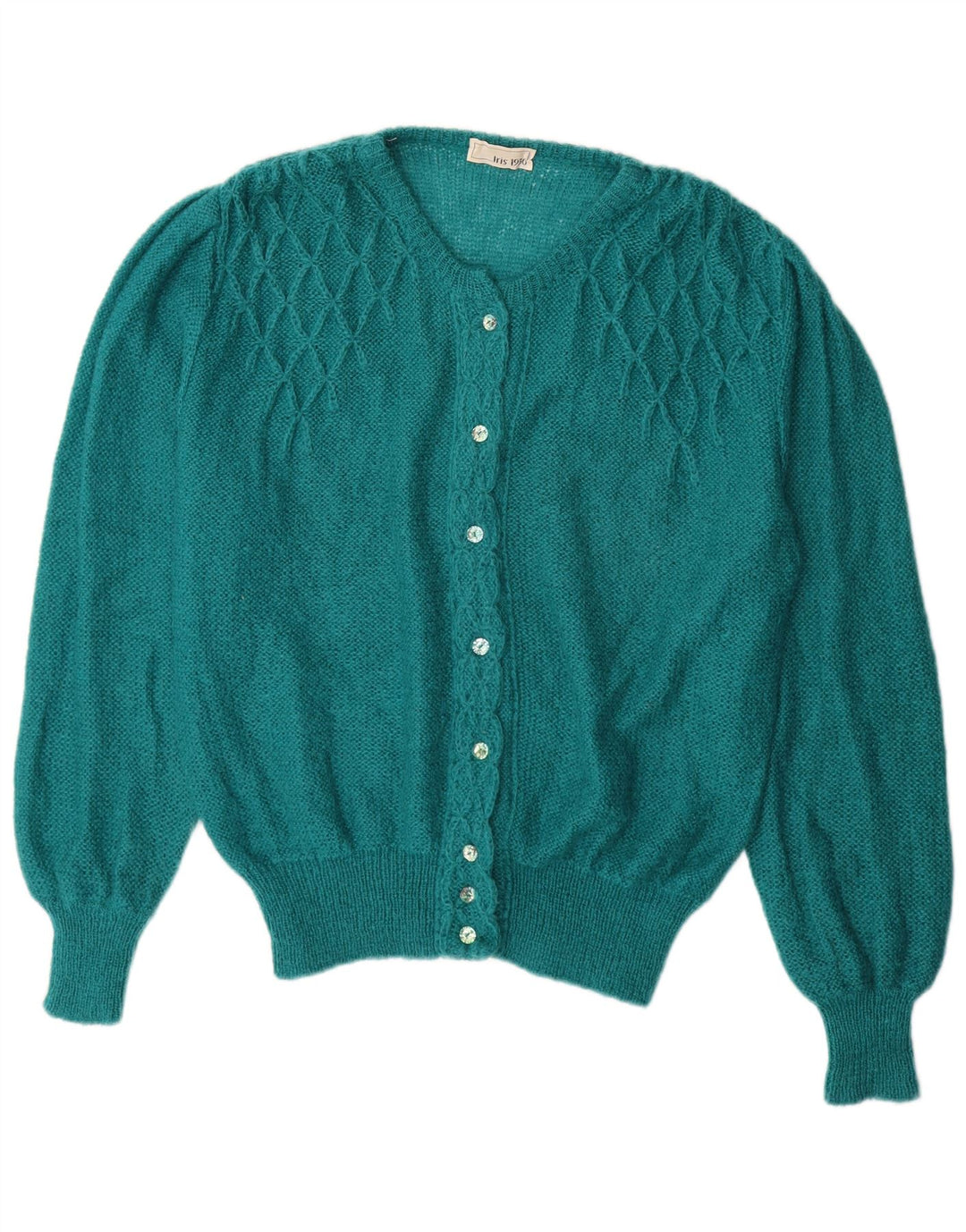 Maglione cardigan da donna VINTAGE UK 14 grande mohair verde