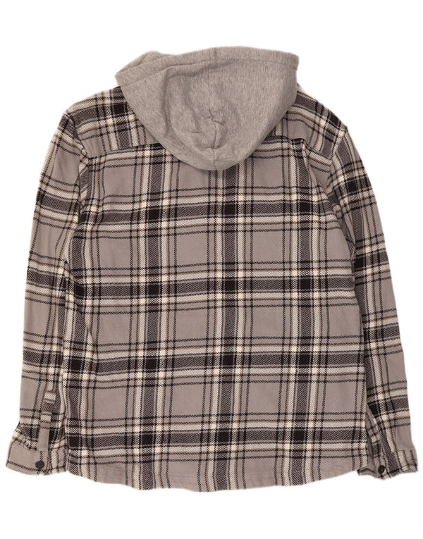 Tom Tailor Camicia da uomo in flanella dalla vestibilità rilassata con cappuccio XL in cotone scozzese grigio