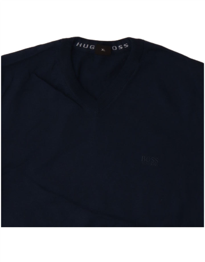 Maglione da uomo HUGO BOSS con scollo a V XL in lana blu navy
