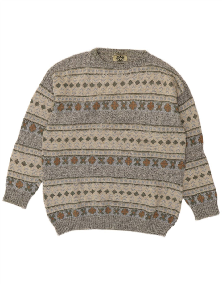 Maglione maglione girocollo da uomo vintage grigio medio geometrico