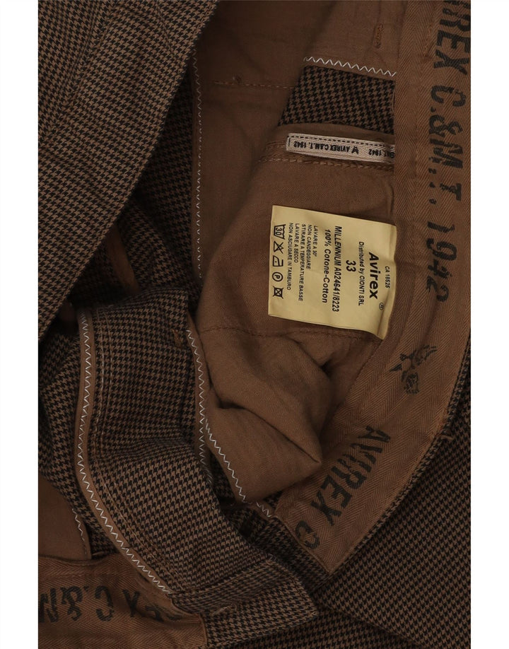 Pantaloni chino dritti da uomo AVIREX W33 L32 cotone pied de poule marrone