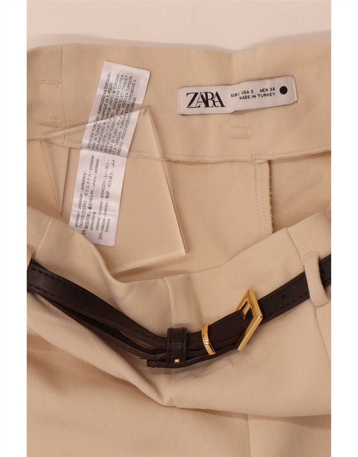 Pantaloni corti da donna Zara a gamba larga piccoli W26 L25 poliestere beige