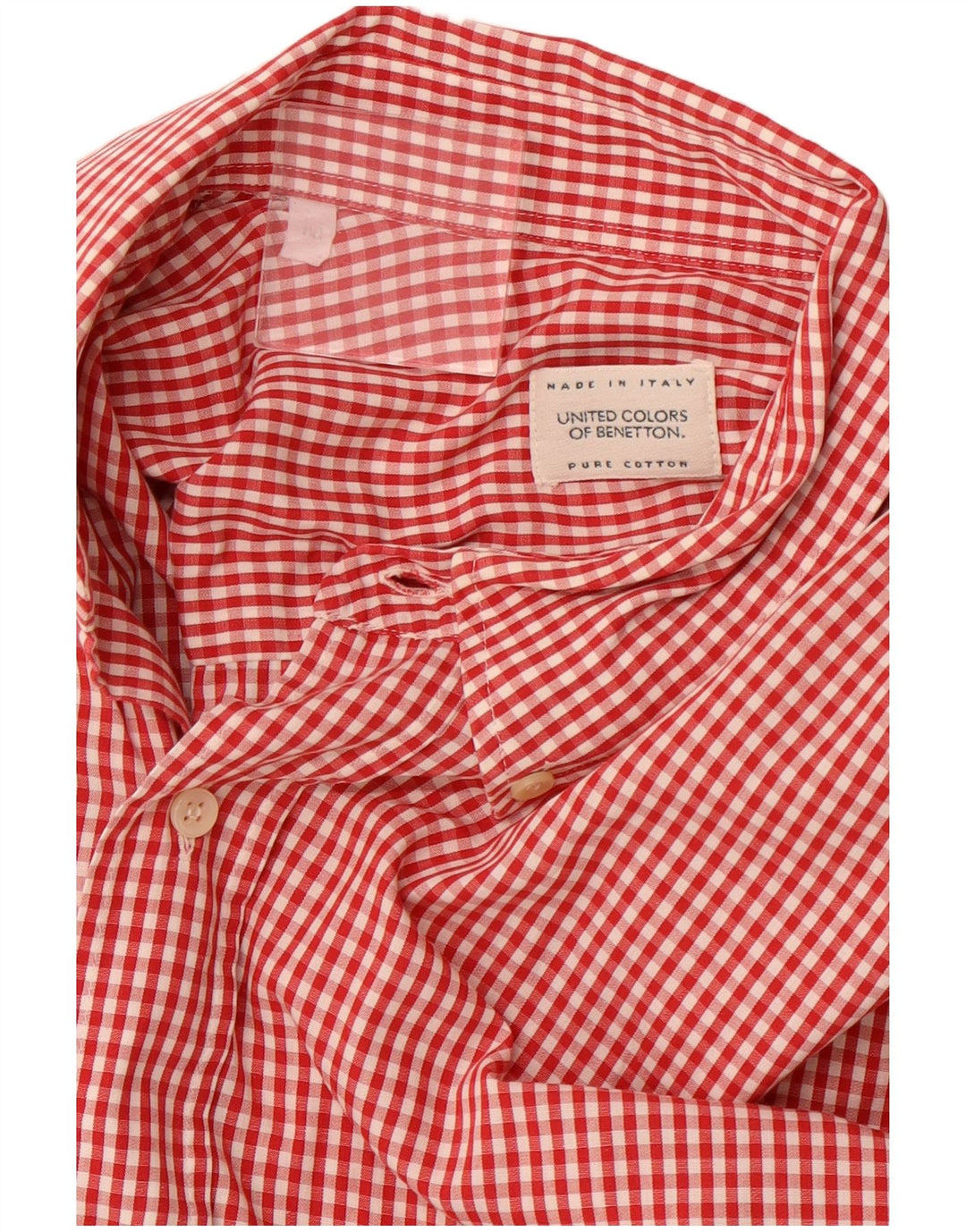 Camicia a maniche corte da uomo BENETTON in cotone a quadretti rosso medio