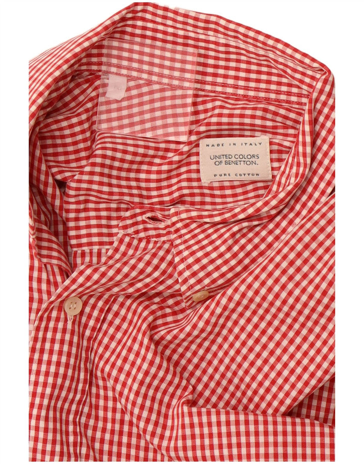 Camicia a maniche corte da uomo BENETTON in cotone a quadretti rosso medio