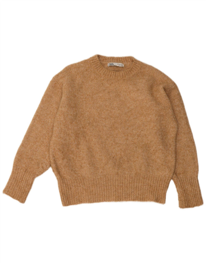 Maglione maglione girocollo oversize da donna Zara UK 10 piccolo poliestere beige