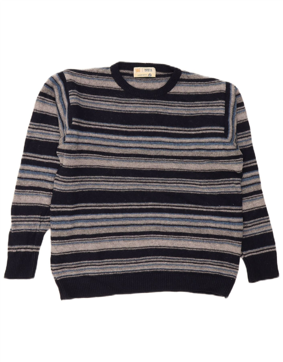 Maglione maglione girocollo da uomo Marks & Spencer a righe blu navy medie