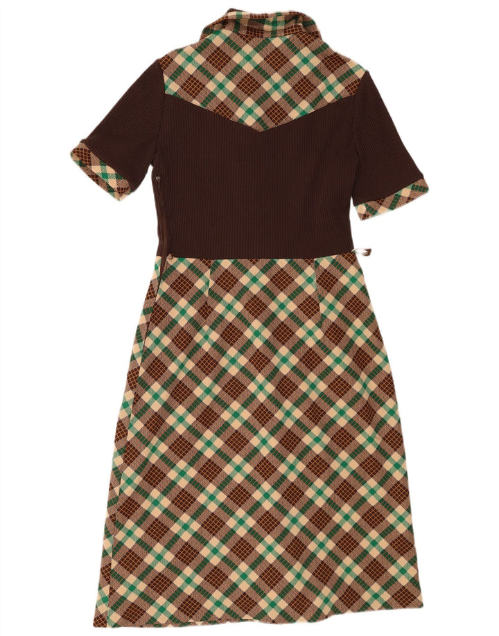 Abito a trapezio da donna vintage UK 10 piccolo quadretto marrone
