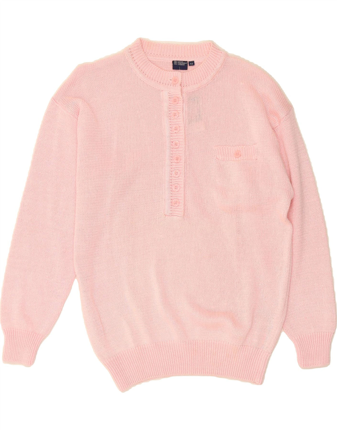 BADER Womens Button Neck Jumper Sweater EU 42 Large Pink Ramie Vintage Bader and Second-Hand Bader from Messina Hembry 