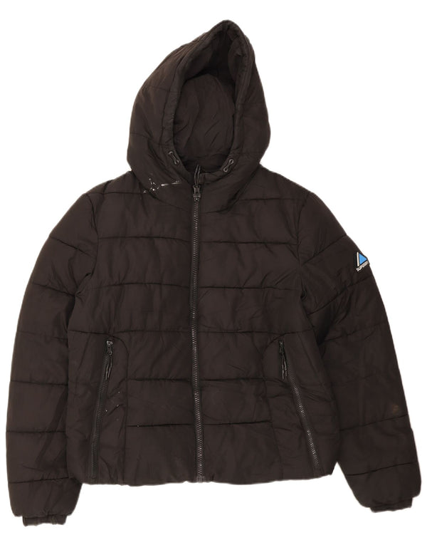 Giacca imbottita con cappuccio da donna Superdry UK 14 grande poliestere nero