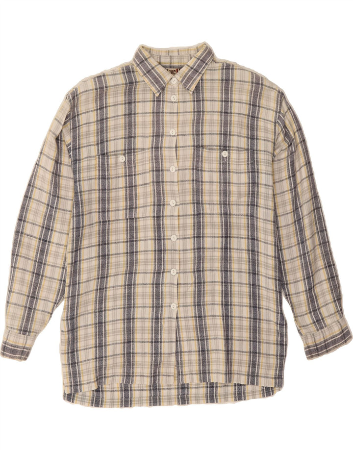 VINTAGE Womens Flannel Shirt UK 14 Medium Beige Check Cotton Vintage Vintage and Second-Hand Vintage from Messina Hembry 