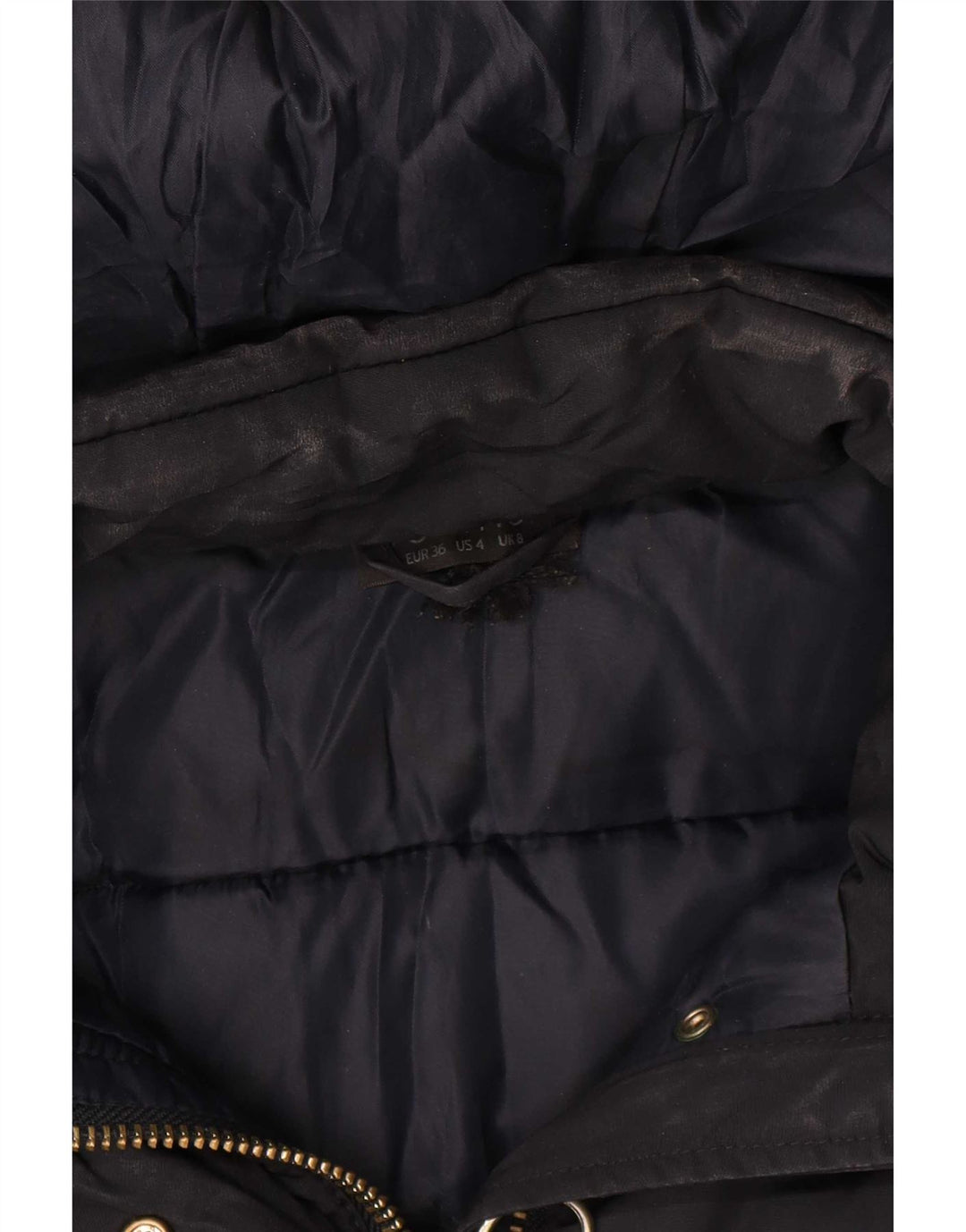 Topshop Giacca imbottita con cappuccio da donna UK 8 Small Poliestere blu navy
