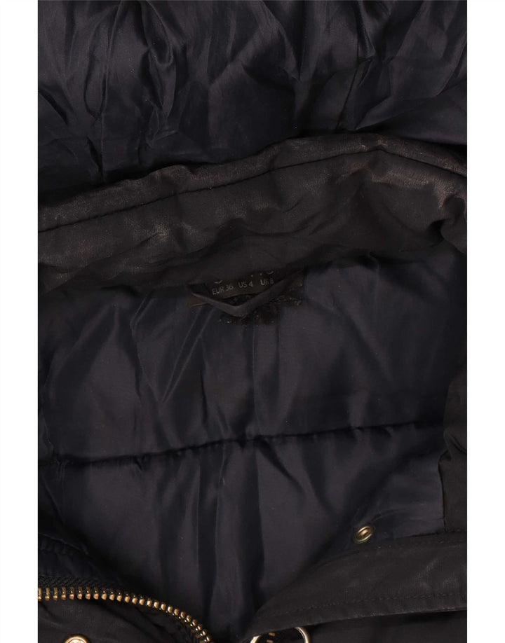 Topshop Giacca imbottita con cappuccio da donna UK 8 Small Poliestere blu navy