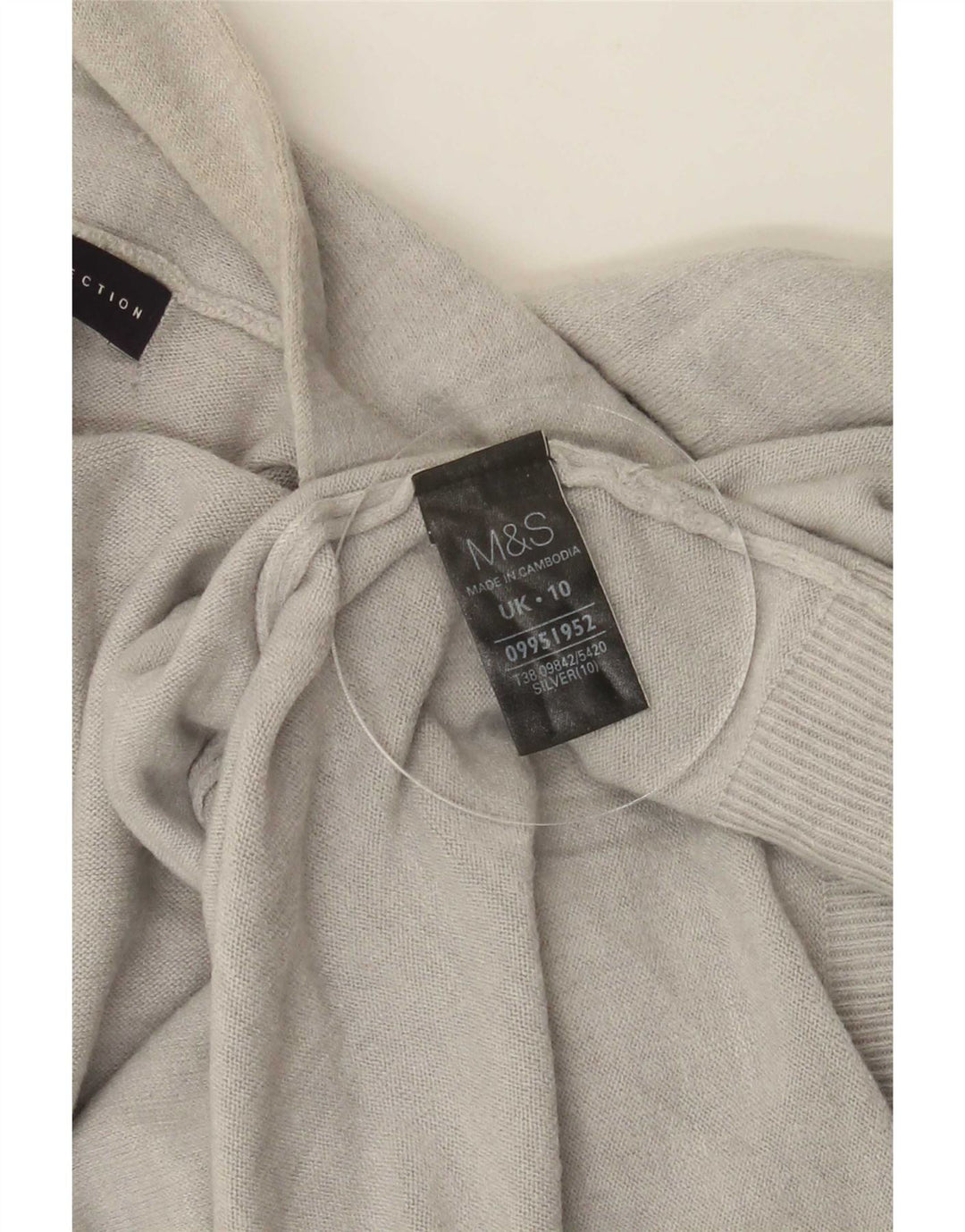 Maglione cardigan lungo da donna Marks & Spencer UK 10 piccolo acrilico argento